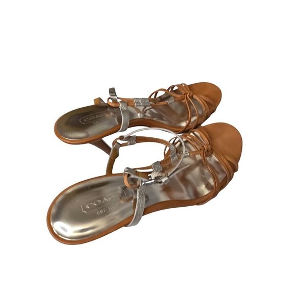 Coach Womens Strappy Silver & Tan Heel Sandals Size 7.5B Coach 'Lana' Strappy Sa - Picture 15 of 16